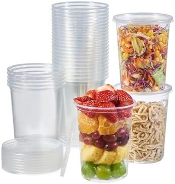 FULING [44 Sets - 32 oz. Plastic Deli Food Storage Soup Togo Containers With Airtight Lids Clear Disposable Takeout Quart Container … by FULING