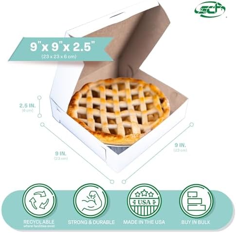 Southern Champion Tray 0953 Premium Clay-Coated Kraft Paperboard White Non-Window Lock Corner Bakery Box, 9" Length x 9" Width x 2.5" Height (Case of 250) - Image 2