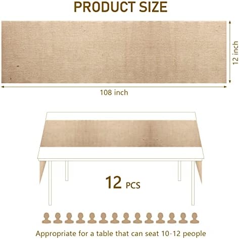 Buryeah 12 Pack Burlap Table Runners,12 x 108 Inch Natural Jute Rustic Runners Vintage Farmhouse Country Table Decor for Wedding Engagement Birthday Party Home Dining Kitchen Decorations - Image 2