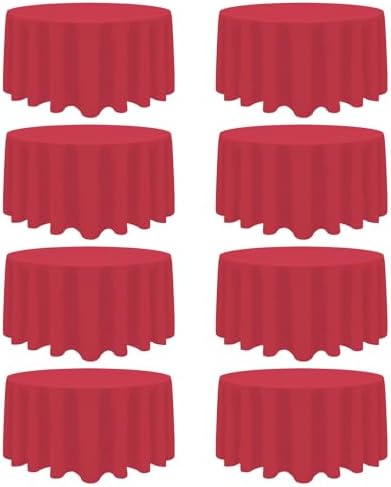8 Packs 90 Inch Red Round Tablecloth by Heneger