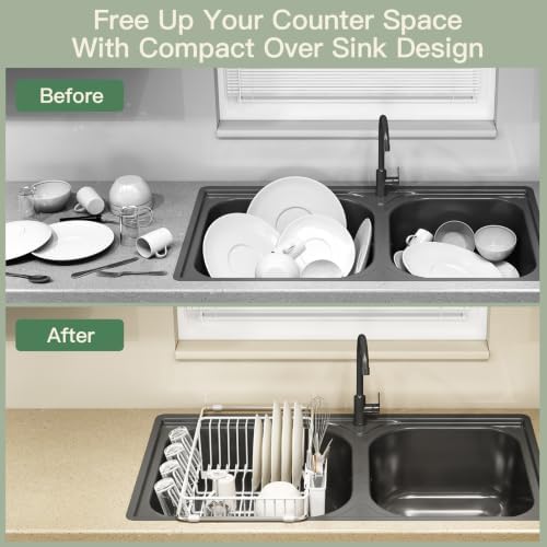 MAJALiS White Dish Drying Rack Over The Sink with Utensil Holder - Image 2