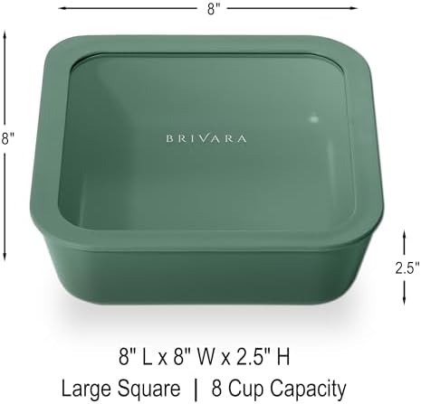 Glass Food Storage Container with Lid, 8-Cup Large Square | Microwave-Safe Airtight Lid, Oven-Safe Ceramic-Coated Glass | Zero Plastic, No PFAS/PFOA/BPA, Reusable [Pine] - Image 2
