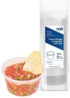 EDI [12 OZ, 25 Sets] Plastic Deli Food Storage Containers with Airtight Lids | Microwave-, Freezer-, Dishwasher-Safe | BPA Free | Heavy-Duty | Meal Prep | Leakproof | Recyclable by EDI