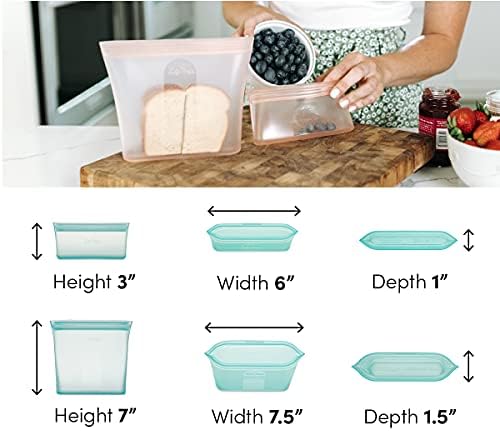 Zip Top Reusable Food Storage Bags | 2 Bag Set [Teal] | Silicone Meal Prep Container | Microwave, Dishwasher and Freezer Safe | Made in the USA - Image 4