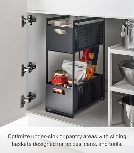YAMAZAKI Home 2-Tier Storage Basket, Under-Sink Storage, ABS Plastic, Black - Image 2