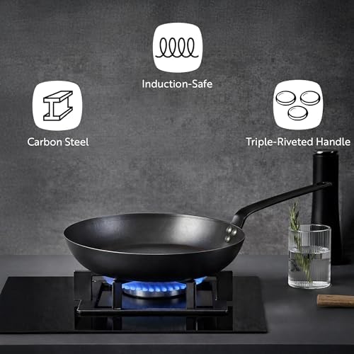Restaurantware Carbon Steel Fry Pan 1 Count 9 Inch Durable Nonstick Fry Pan, Black Skillets With Triple-Riveted Handle, Steel, Black, Versatile Cooking For Induction And Oven-Friendly Uses - Image 4
