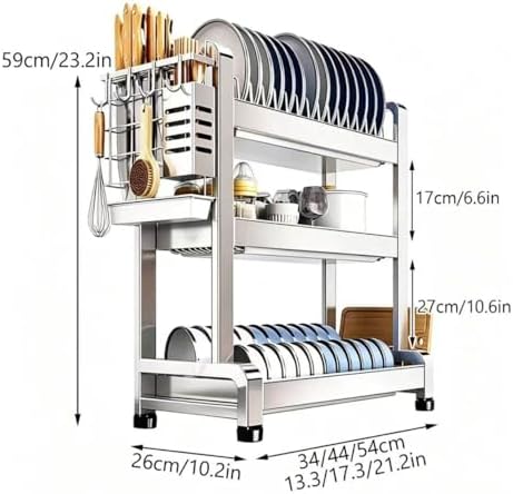 Large Dish Drying Rack Over Sink, Free-Standing Stainless Steel No Installation 2 Tier Organizer with Thick Columns, Nordic Style Storage Shelf - Image 3