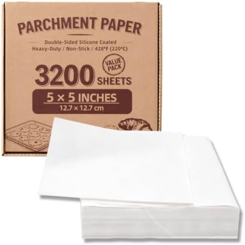 White 5x5 Parchment Squares, 3200pcs Patty & Baking Sheets | Food grade non-stick precut liners for small baking, deli wraps, cupcake trays & air fryer use. Greaseproof, heat resistant. by DanjureinParchmentManufacturer