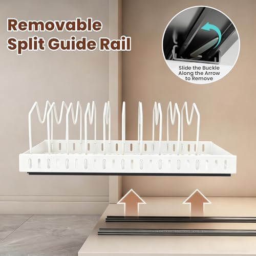 2 Pcs Pots and Pans Organizer Under Cabinet - Expandable Pull Out Cabinet Organizer for Pots and Pans, Pan and Lid Organizers Inside Cabinet, Adjustable Storage Rack, Carbon Steel (White) - Image 4