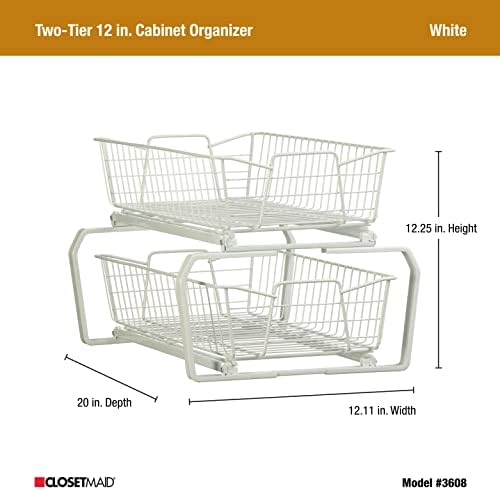 ClosetMaid 11 in. Pull Out Cabinet Organizer, 2 Tier, Heavy Duty, Slide Out Pantry Shelves Drawers for Kitchen, Bathroom, White - Image 2
