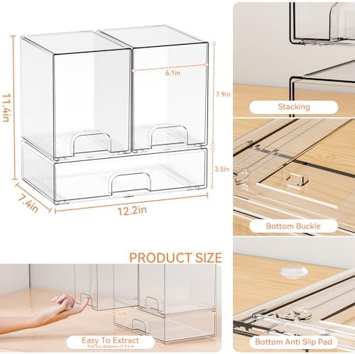 Yieach 3 Set Baby Bottle Organizer for Countertop,BPA Free Bottle Station Organizer for Breast Pump Parts,Pacifier and Baby Accessories,Clear Stackable Storage Drawers and Home Edit Storage Containers - Image 3