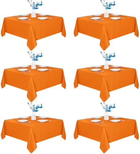 Fitable 6 Pack Orange Square Tablecloths 70x70 Inch for 2-4 Ft Tables by Fitable