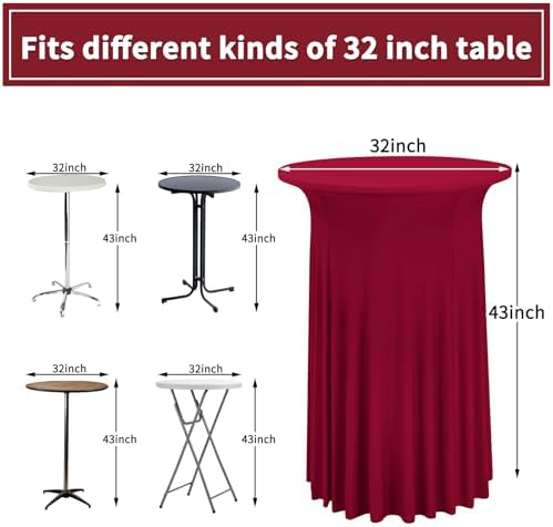 8 Packs Wine Red Round Cocktail Table Skirt 32"x 43" - Image 2