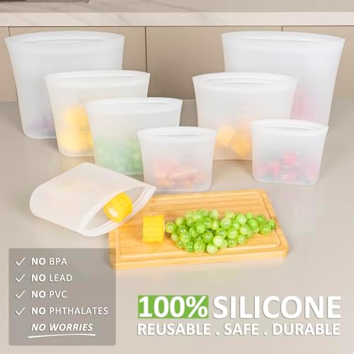 Reusable Storage Bag, 12 Pack 100% Silicone Food Storage Bags Stand Up Zip Lock Bags for Food, Freezer Microwave Oven Dishwasher Safe, 3 Extra Large(0.8 Gallon) 3 Medium 3 Small 3 X-Small, Translucent - Image 2