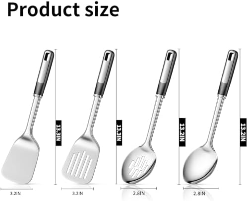 Cooking Utensils Set,4 Piece | Stainless Steel Kitchen Utensils with Serving Spoon and Cooking Spatula, Heat-Resistant, Dishwasher Safe, Ergonomic Handle - Image 2