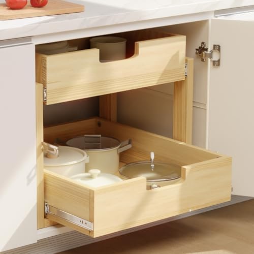 Pull Out Cabinet Organizer, 23''W×21''D Sliding Drawers for Cabinets, 2 Tier Soft Close Slide Out Wooden Pull out Drawers, Base Cabinet Organization for Kitchen, Pantry, Bathroom - Image 2