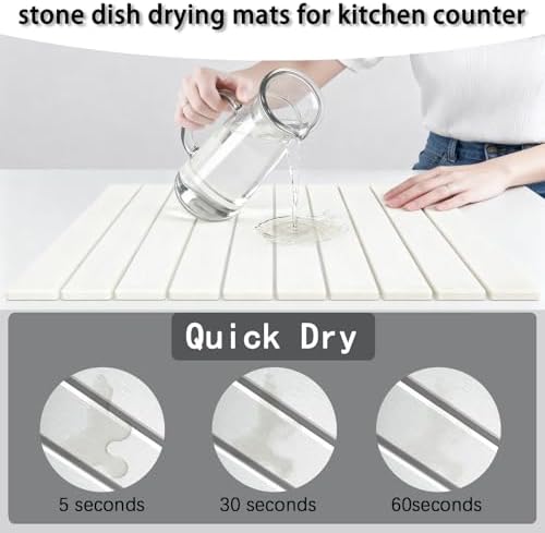 Stone Dish Drying Mats for Kitchen Counter, Large 23.6"L x 15.4"W Foldable Diatomite Dish Stone Drying Mat, Quick Dry xEtra Fast Absorbent Roll Up Rack, Foldable Stone Dish Drying Mat - Image 5