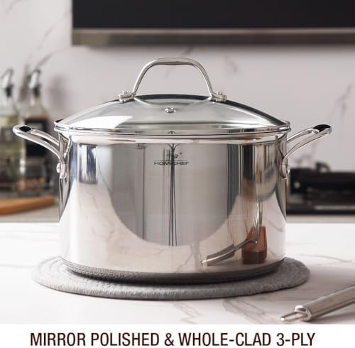 HOMICHEF Mirror Polished NICKEL FREE Stainless Steel 7 QT(Quart) Stock Pot with Glass Lid (No Toxic Non Stick Coating, Whole-Clad 3-Ply) - Triply Stainless Steel Pots and Pans - Soup Pots with Lids - Image 2