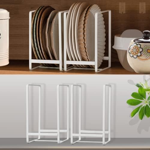 4PCS Plate Holders Organizer, Metal Dish Storage Dying Display Rack for Cabinet, Counter and Cupboard, White, 4 Large by MINGFANITY