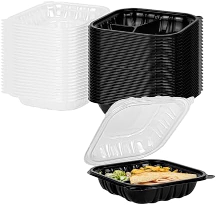 Restaurantware 34 oz Black Plastic Clamshell Container, 100 Pack by Restaurantware