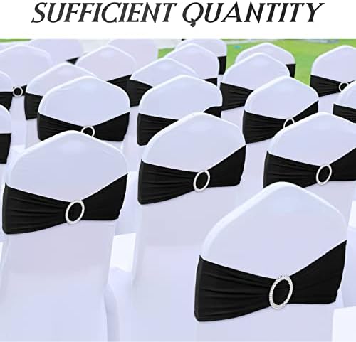 Tudomro 80 Pcs Spandex Chair Sashes, Stretch Ties Bows with Buckle Slider Elastic Bows Chair Cover Bands for Wedding Party Universal Reception Ceremony Banquet Decoration(Black) - Image 5