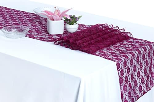 MDS Pack of 15 Wedding 12 x 108 inches Lace Table Runner for Wedding, Decorations for Birthday Parties, Banquets, Graduations, Engagements, and Runners fit Rectangle, Round Table- Eggplant by MDS