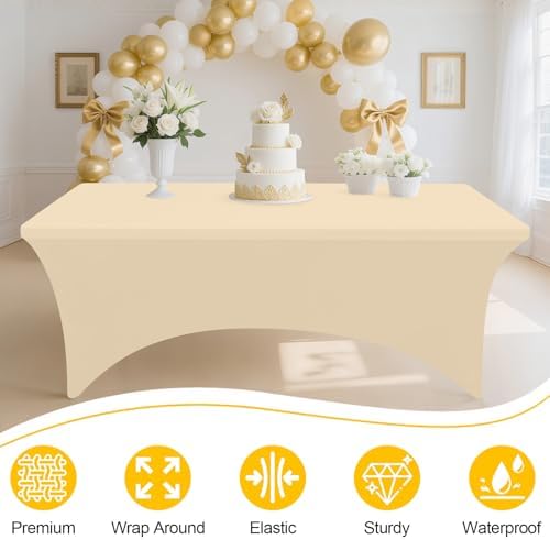 Smiry 2 Pack Spandex Table Cloth 8FT, Elastic Fitted Champagne Tablecloth - Image 2