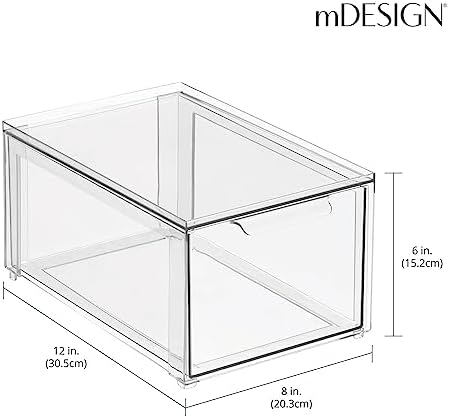 mDesign Plastic Stackable Bathroom Storage with Pull Out Bin Organizer Drawer for Cabinet, Vanity, Shelf, Cupboard, Cabinet, or Closet Organization - Lumiere Collection - 4 Pack - Clear - Image 3