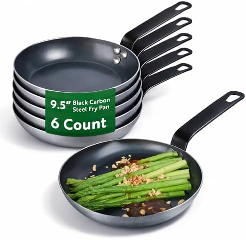 Restaurantware Carbon Steel Fry Pan 6 Count 9 1/2 Inch Durable Nonstick Fry Pan, Black Skillets With Triple-Riveted Handle, Steel, Black, Versatile Cooking For Induction And Oven-Friendly Uses by Restaurantware
