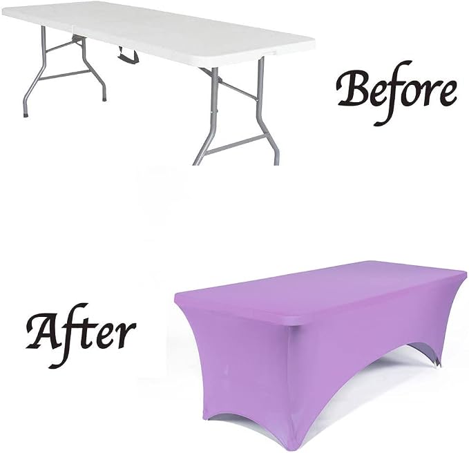 MDS® Pack of 10 Spandex Tablecloth 6FT Tight Fitted Stretch Table Cover – Washable Wrinkle-Free Reusable Elastic Patio Tablecloth for Wedding, Party, Banquet, Trade Show, Event Décor - Lavender - Image 5