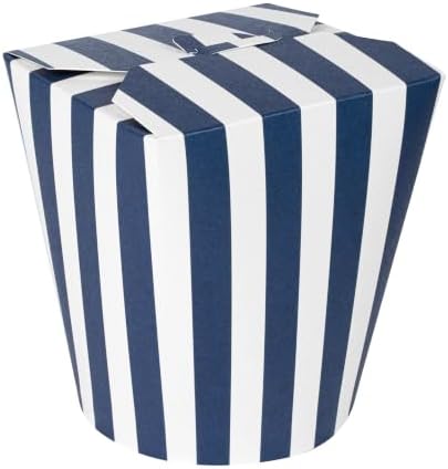Bio Tek 4 x 3.5 x 4.5 Inch Food Containers, 50 Noodle Takeaway Boxes - Disposable, Striped, Blue And White Paper 32 Ounce Take Out Boxes, Round, For Hot Or Cold Foods - Restaurantware - Image 2