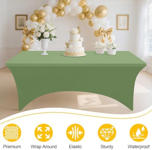 Smiry 2 Pack Spandex Table Cloth 5FT, Elastic Fitted Sage Green Tablecloth - Image 2