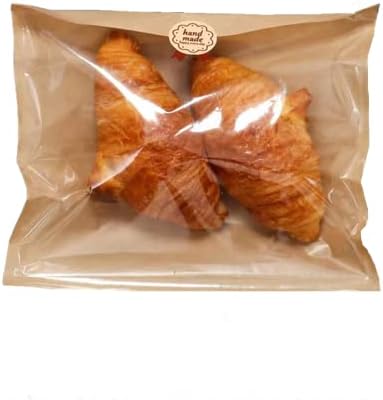 Kraft Bread Bag Bakery Bags with Window Toast bag Toast Paper Bag Kraft Bread Bag with Front Window Label Seal Sticker Packaging Paper Bag (100 Pieces) (8.3 * 9.8 inches) by Nanaiche