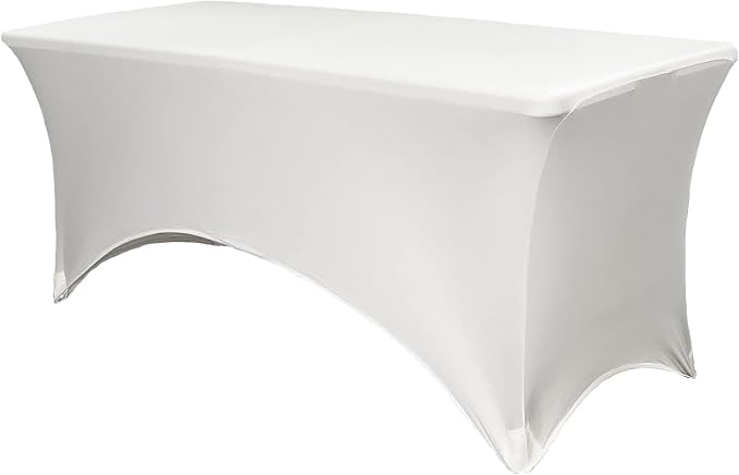 YOUR CHAIR COVERS Rectangular Spandex Table Covers 6ft Fitted Tablecloth – Stretch Elastic Wedding & Patio Decoration (White) by YourChairCovers