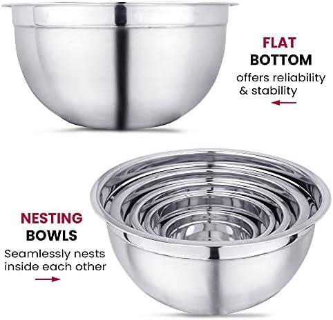 YBM HOME Deep Professional Stainless Steel Mixing Bowls (Set of 4) for Baking, Cooking, and Prepping, Stackable Nesting Bowls for Space Saving Storage, 1169-70-71-73set, silver, 1.5,3, 5, and 10 Quart - Image 2