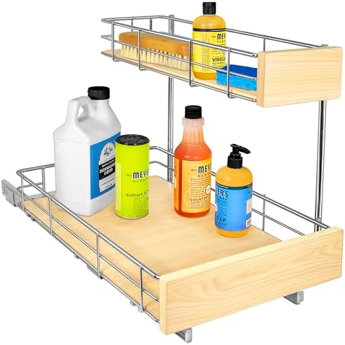 LYNK PROFESSIONAL® SELECT™ Pull Out Under Sink Kitchen Cabinet Organizer - 11.5 in. x 18 inch deep Drawer - Sliding Shelf Organizer and Undersink Storage Shelves - Lifetime Ltd. Warranty – Chrome by LYNKPROFESSIONAL