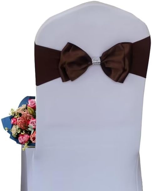12 PCS Spandex Chair Sash Bow Tied,Elastic Sashes Chair Bands for Wedding Party Reception Events Celebration Banquets Hotel Event Decorations Chairs Decoration(Brown) by DDCBNS