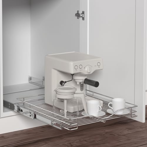 DINDON 1 Tier Pull Out Cabinet Organizer (14" W x 18" D) Heavy-Duty Metal Sliding Drawer Shelf, Slide Out Wire Basket for Kitchen Cabinets, Pantry, Bathroom, Chrome Finish… - Image 4