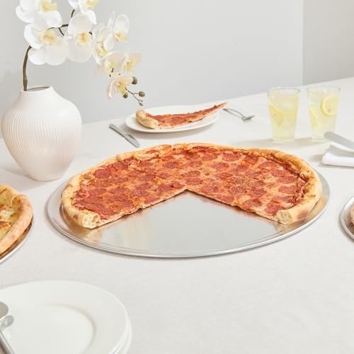 Restaurantware 22 Inch Aluminum Pizza Pan 12 Count Wide Rim Silver Pizza Pan, Heat Conductive Round Pizza Tray, Lightweight Corrosion-Resistant Serving Tray For Restaurant Or Home Use - Image 4