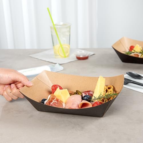 Restaurantware Black Paper lb Food Tray Boat, 9.3 x 7.1 x 2.9 in, 50 Pack - Image 5