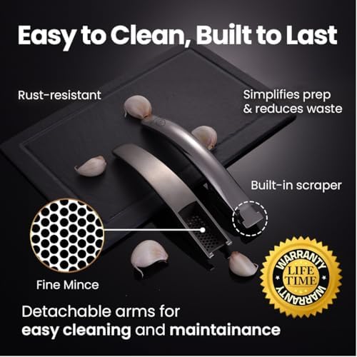 Gourmet Easy Lifetime Replacement Garlic Press, No Need to Peel, Fine Mince | Detachable Design for Easy Cleaning, Ergonomic Handle for Effortless Press, Stainless Steel Rust-Resistant, Dishwasher Safe - Image 4