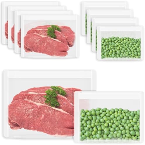 Reusable Sandwich Bags & Snack Bags Set, 8 Pack, 100% Silicone Reusable Storage Bag, Soft Shell Ziplock Silicone Food Storage Containers, Freezer Microwave Oven Dishwasher Safe, Translucent by Annaklin