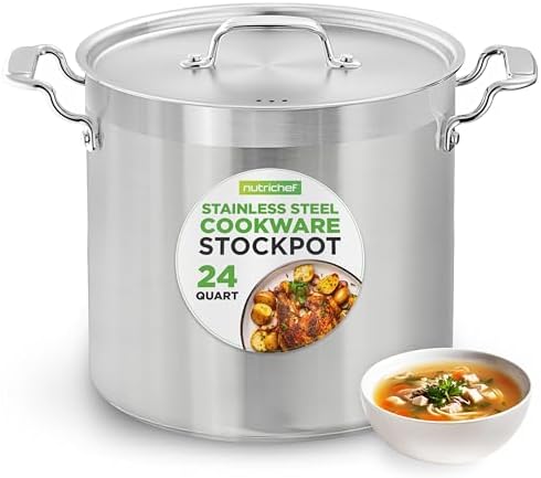 NutriChef Stainless Steel Cookware Stock Pot - 24 Quart, Heavy Duty Induction Soup Pot With Lid, Induction, Ceramic, Glass and Halogen Cooktops Compatible - NCSPT24Q by NutriChef%E2%84%A2Kitchen