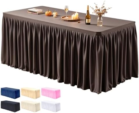PARTISKY 1 Pack Chocolate Tablecloths for Rectangle Tables 4ft, Wrinkle Resistant Spandex Table Cover Fitted Stretch Table Cloth with Pleated Ruffle Skirts for Party Banquet Dining Birthday Wedding by Partisky