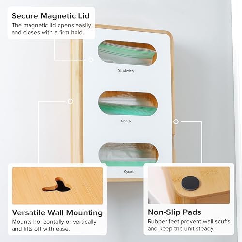 KitchenEdge 3-Slot Bag Organizer, Wall Mountable, Bamboo - Image 6
