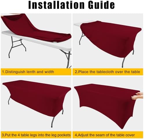 Smiry 2 Pack Spandex Table Cloth 6FT, Elastic Fitted Wine Red Tablecloth - Image 5