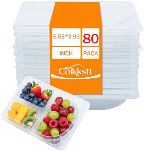 80Pack 9oz Reusable Snack Containers with Lids for Adult, 3 Compartment Plastic Condiment Containers, Small Snack Pack Containers, Meal Prep Container, Dipping Cups for Travel, Picnic by Unknown