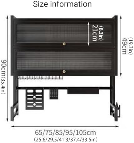 Large 2-Tier Metal Over Sink Dish Drying Rack with Flip-top Door Dish Organizer Rack with Removable Cutlery Basket and Drip Tray for Plates Bowl Sink(Black,95CM/37.4IN) - Image 2