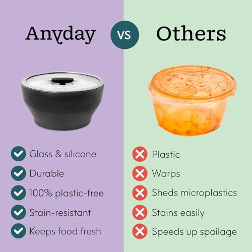 Anyday Onyx Collection 12-Piece Glass Food Storage with Glass Lids | Microwave Cookware Set, Plastic-Free Meal Prep, Stackable Airtight Storage Containers, Microwave Steamer with Vented Lid - Image 2