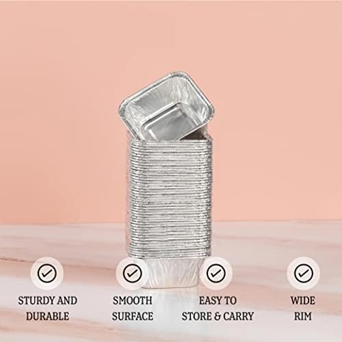 PLASTICPRO Disposable 3'' X 3 X 2'' Inch Square Aluminum Tin Foil Baking Pans Bakeware - Cookware Perfect for Baking Cakes,Brownies,Bread, Meatloaf, Lasagna, Pack of 50 - Image 5
